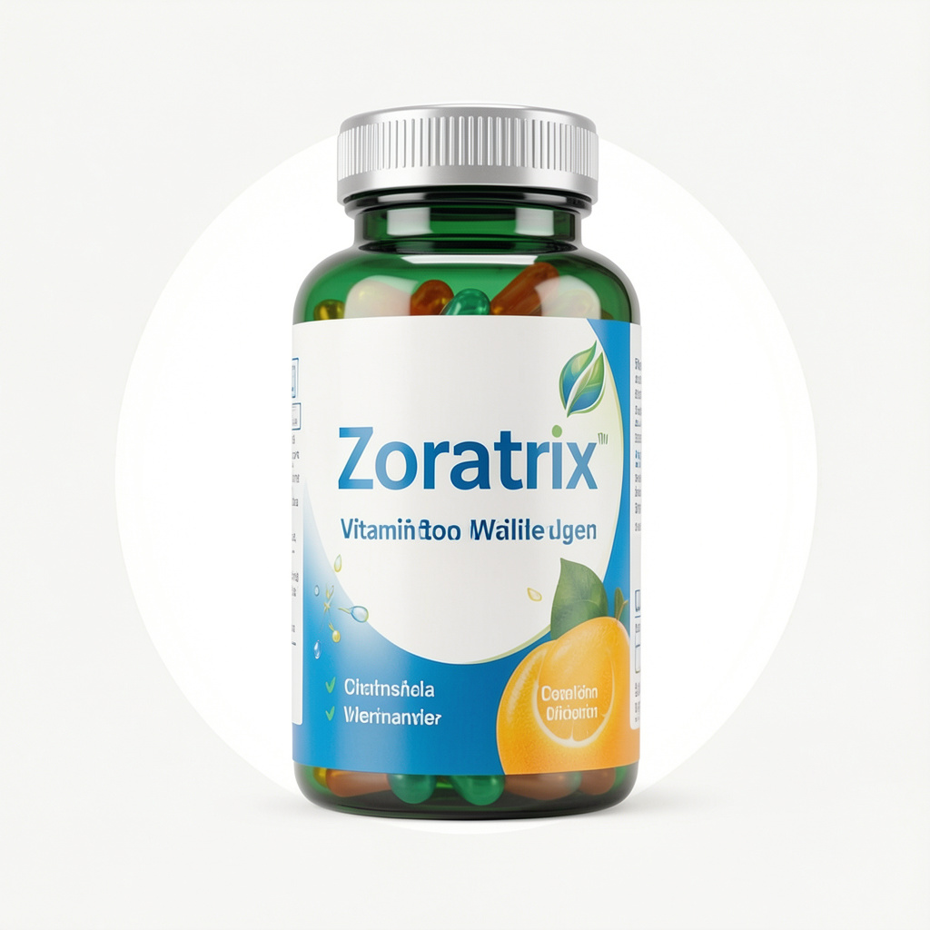 Zoratrix balanced daily complex — bottle with natural green and amber tones on a linen background